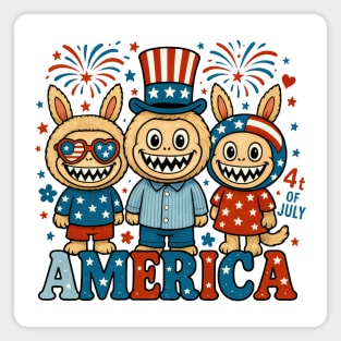 Labubu Monsters 4th of July T-shirt | Labubu Patriotic PopMart Monster Tee | Labubu Red White and Blue Kawaii Independence Day Magnet